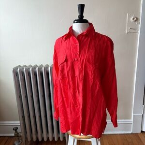 Marnie West 100% Silk RED Flowy Oversize Button Down with Western Accents